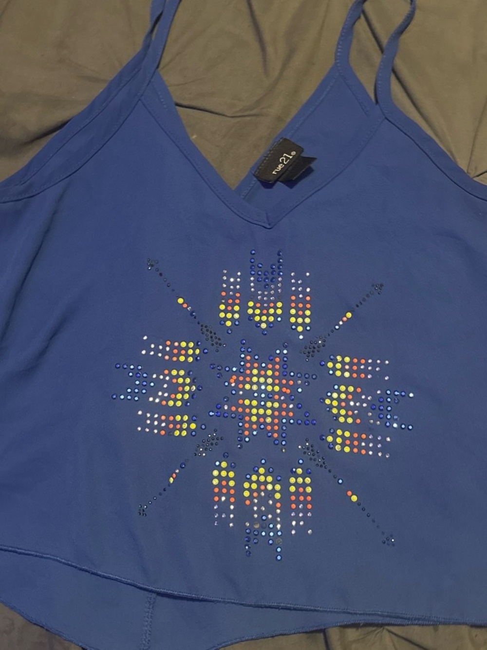 Forever 21 Royal Blue V-Neck Camisole with Multicolor Stud Burst